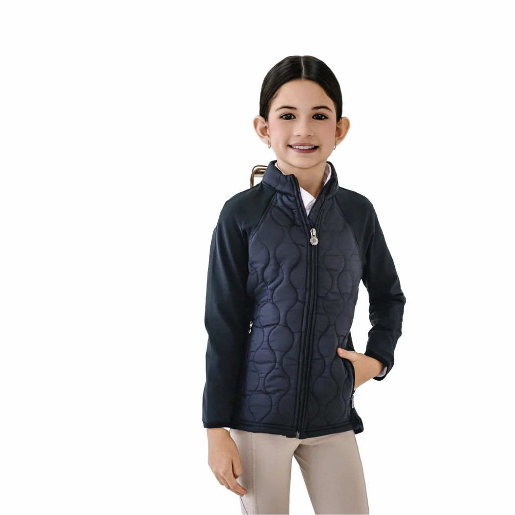 Kids' Quilted Hybrid Puffer Jacket - Black - Image 2