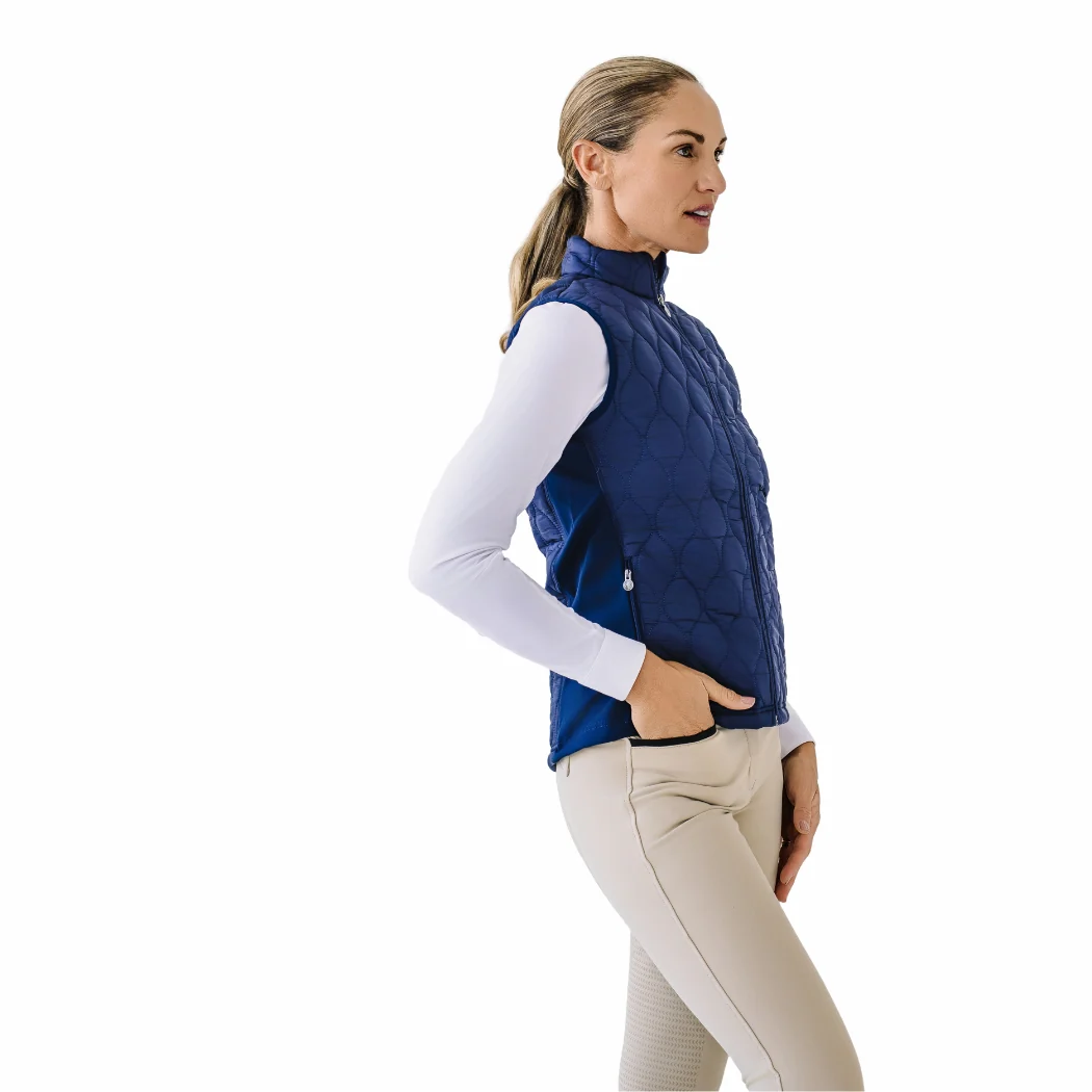 Quilted Hybrid Puffer Vest - Navy - Image 2